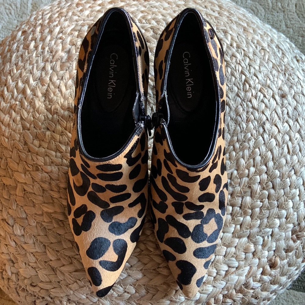 Calvin Klein Calf Hair Animal Print Heeled booties